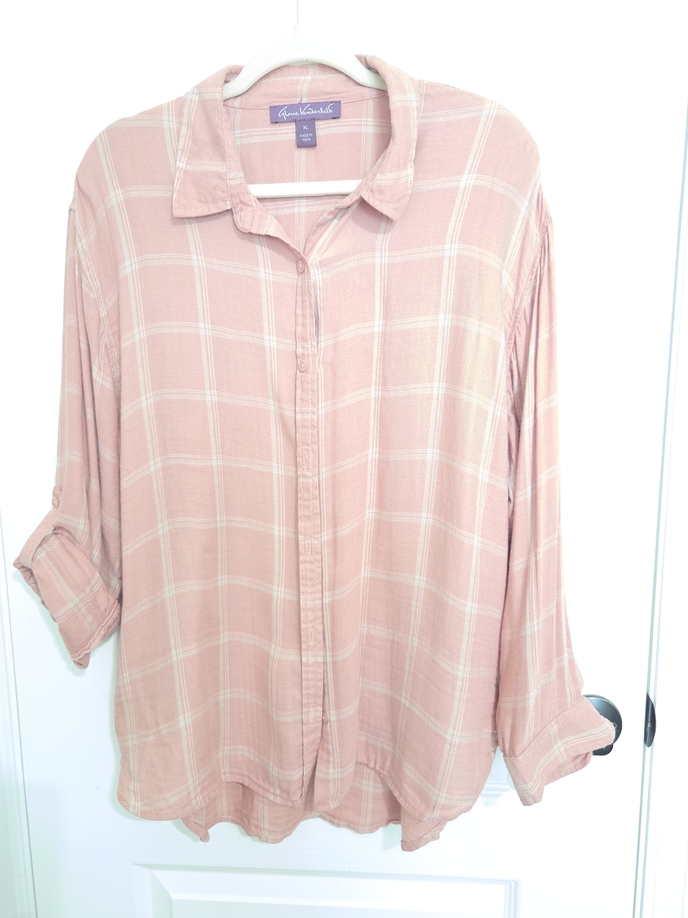 Gloria Vanderbilt Blush Pink Plaid Button-Down Shirt